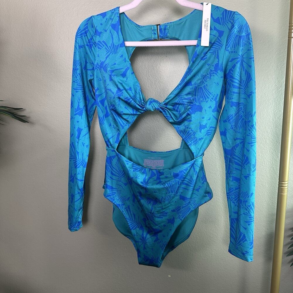 Victoria Secret swimsuit New w Tags Women M long sleeve Blue green tropical - Picture 4 of 12
